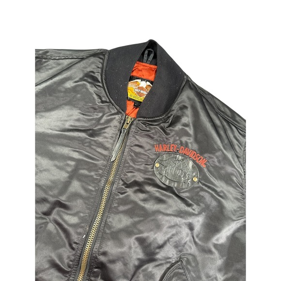 Vintage Harley-Davidson Jacket Mens 3XL Black Bomber Satin HOG Made USA 90s Bike